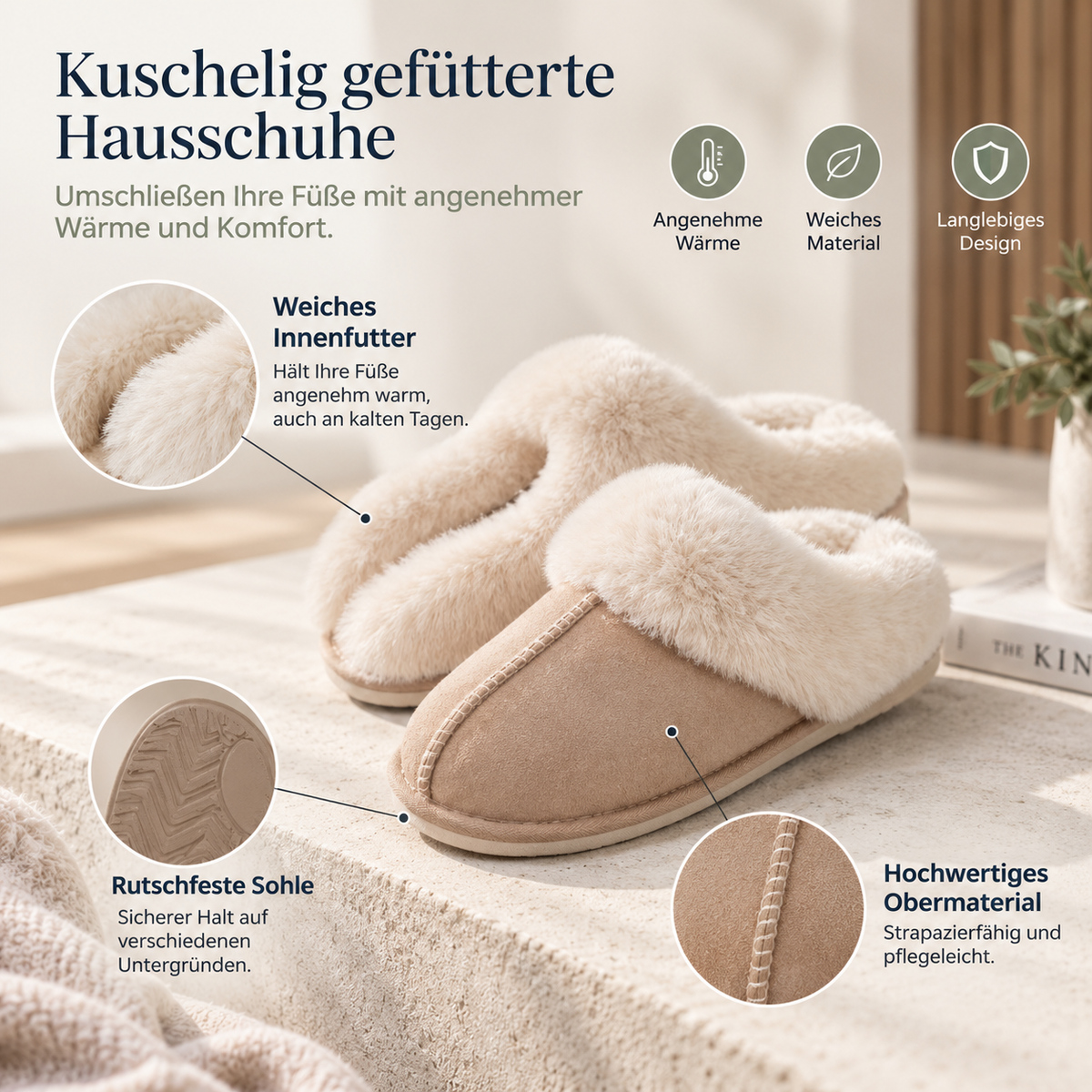 Warm gefütterte Hausschuhe | WärmeLivia