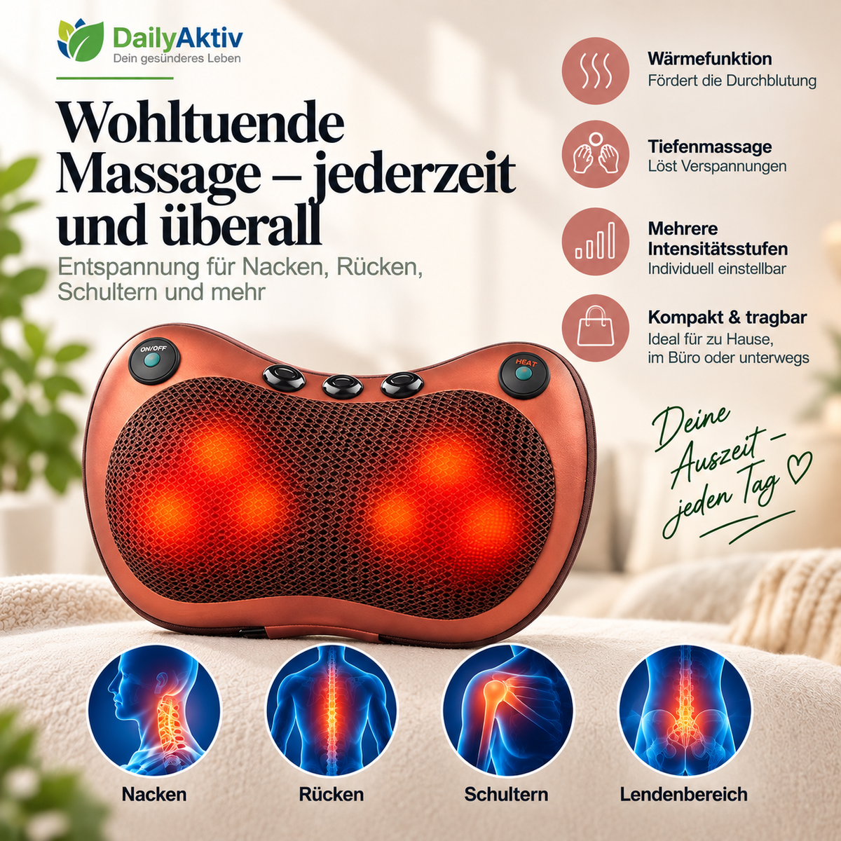 Shiatsu-Massagekissen mit Wärme | TiefenRelax